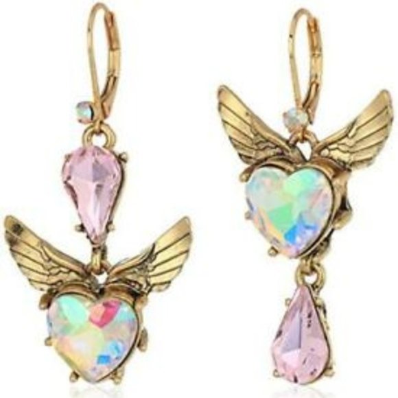 Betsey Johnson Jewelry - Betsey Johnson HEART AND WING MISMATCH EARRINGS